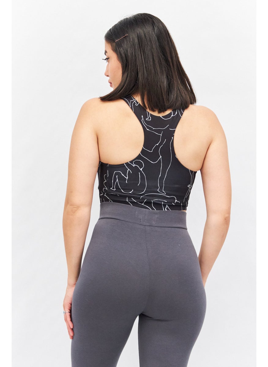 MONKI Women Sportswear Fit Sleeveless Allover Print Training Top, Black  - Image 3