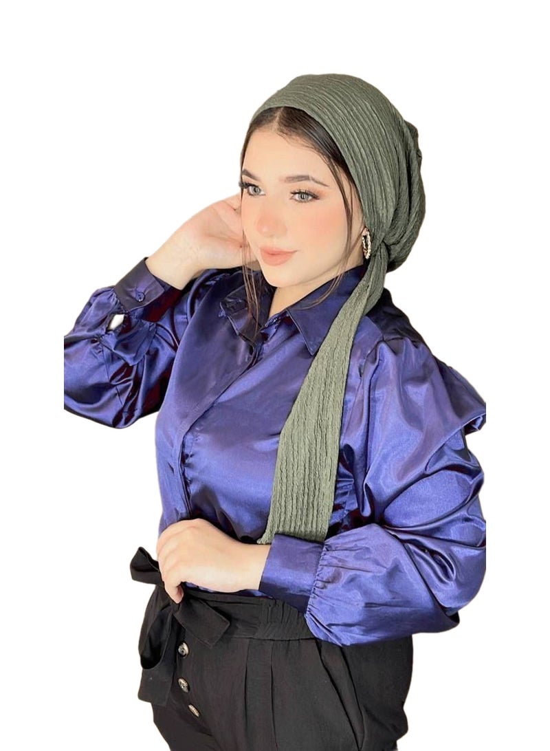 طرحة مكرمش فاخرة للنساء – تصميم عصري مريح – لون زيتي أنيق – خامة خفيفة عالية الجودة لإطلالة راقية