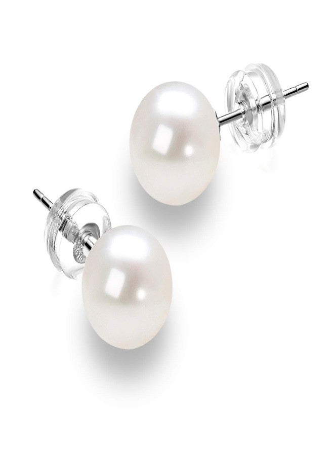 JORA Pearl Earrings 14K White Gold White Freshwater Cultured Pearl Stud Earrings for Women (6mm) - Image 1