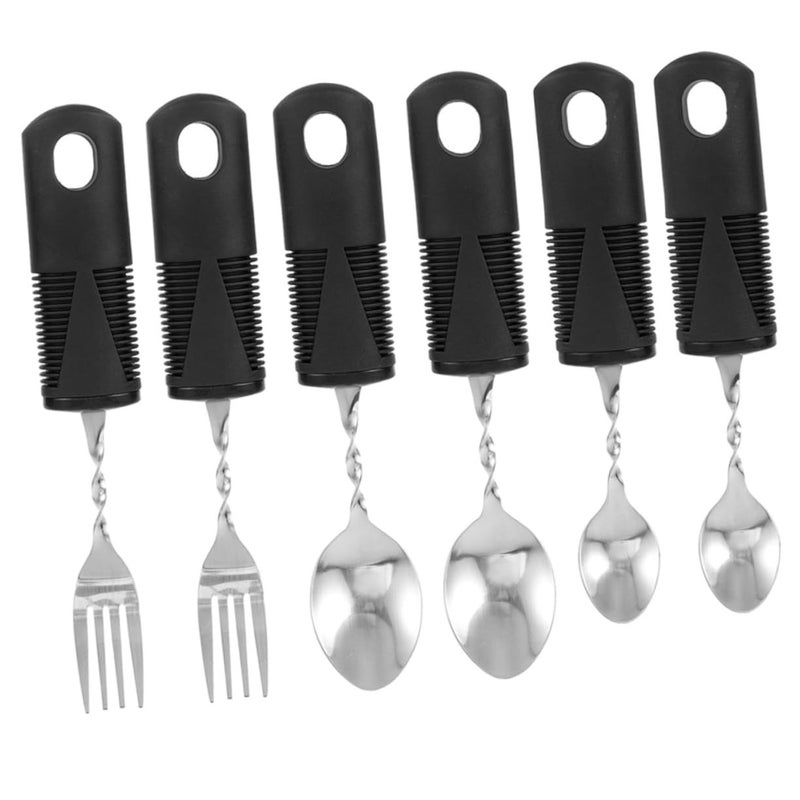2 Sets Bendable Stainless Steel Anti Shake Adaptive Fork And Spoon For Elderly Disabled Rubber Grip Arthritis Support - Image 2