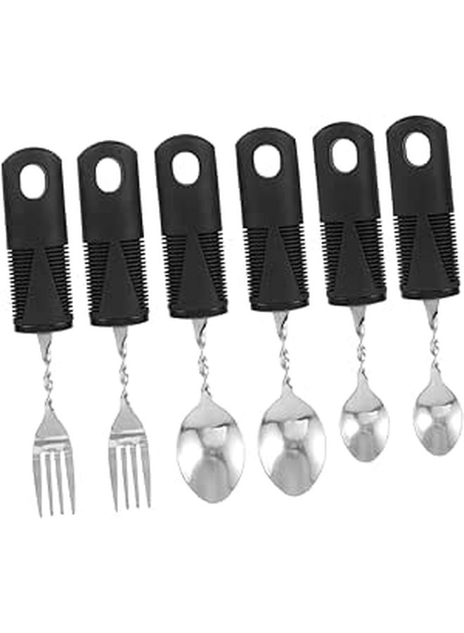 2 Sets Bendable Stainless Steel Anti Shake Adaptive Fork And Spoon For Elderly Disabled Rubber Grip Arthritis Support - Image 1
