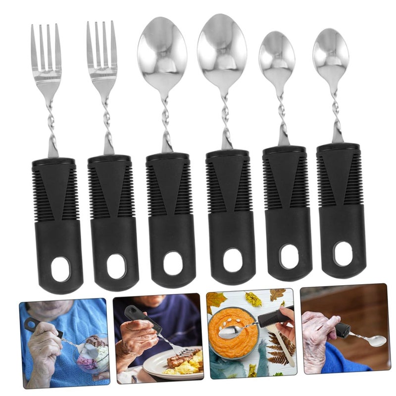2 Sets Bendable Stainless Steel Anti Shake Adaptive Fork And Spoon For Elderly Disabled Rubber Grip Arthritis Support - Image 4