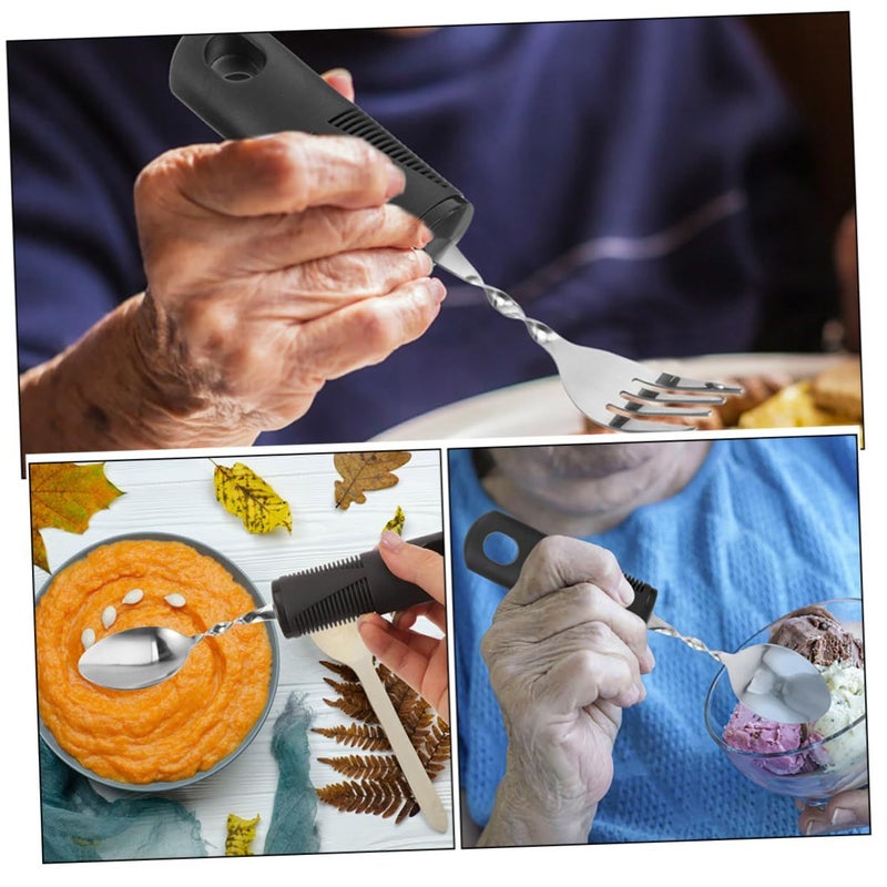 2 Sets Bendable Stainless Steel Anti Shake Adaptive Fork And Spoon For Elderly Disabled Rubber Grip Arthritis Support - Image 5