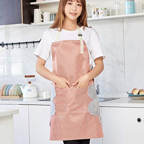 SIYANSHU Adjustable Bib Apron with Pockets 2 Side Coral Velvet Towels Stitched Durable Pinstripe Waterproof Cooking Aprons Suitable for Home Kitchen Grill Restaurant Even Garden - Image 2