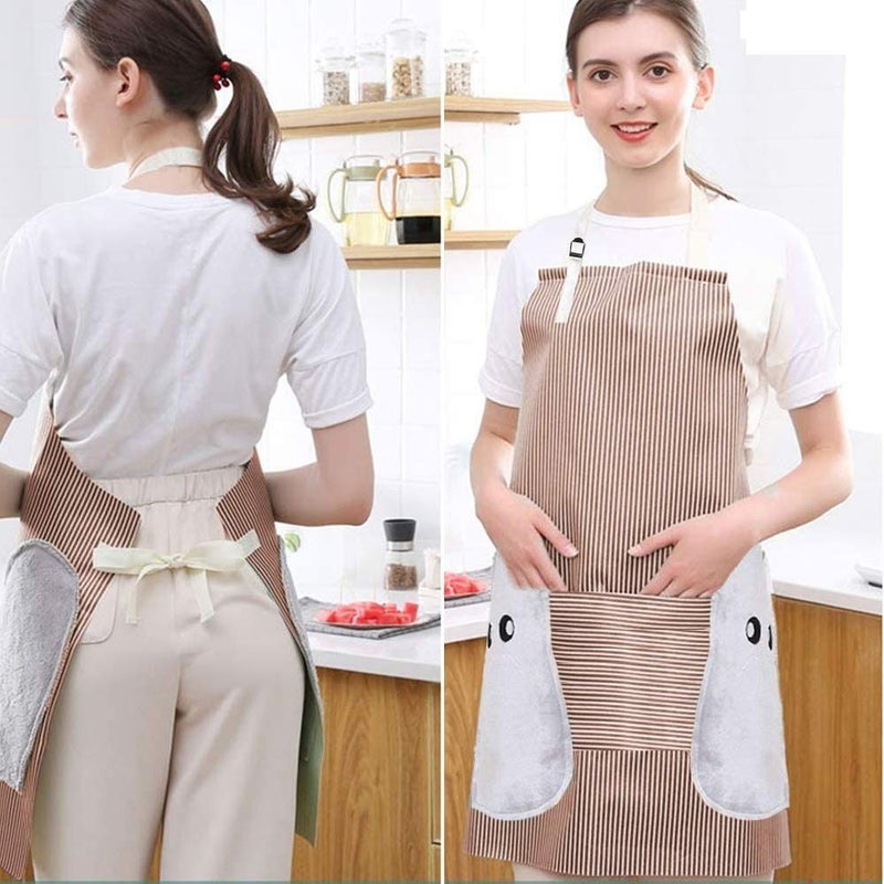 SIYANSHU Adjustable Bib Apron with Pockets 2 Side Coral Velvet Towels Stitched Durable Pinstripe Waterproof Cooking Aprons Suitable for Home Kitchen Grill Restaurant Even Garden - Image 4