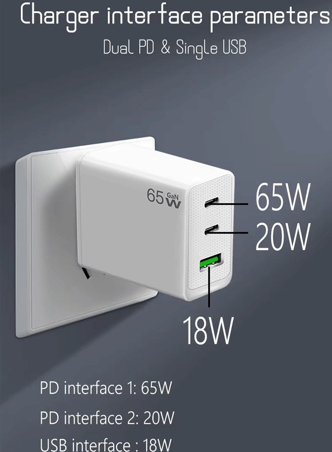 Golau 65W GAN Charger USB C, 3 Port Fast Wall ChargerPD Power Adapter Compatible with MacBook Pro/Air, iPhone 16/15,Galaxy S24/S23, Dell XPS, Note 20/10+, Ipad/Ipad Pro - Image 5