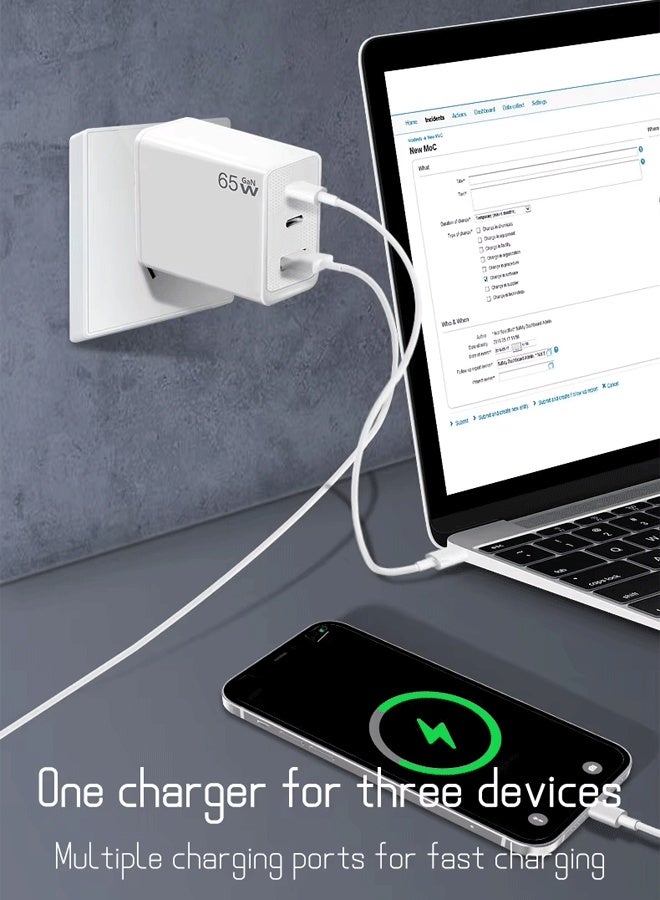 Golau 65W GAN Charger USB C, 3 Port Fast Wall ChargerPD Power Adapter Compatible with MacBook Pro/Air, iPhone 16/15,Galaxy S24/S23, Dell XPS, Note 20/10+, Ipad/Ipad Pro - Image 4