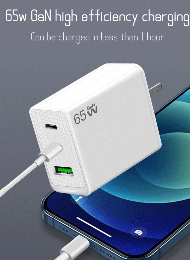 Golau 65W GAN Charger USB C, 3 Port Fast Wall ChargerPD Power Adapter Compatible with MacBook Pro/Air, iPhone 16/15,Galaxy S24/S23, Dell XPS, Note 20/10+, Ipad/Ipad Pro - Image 3