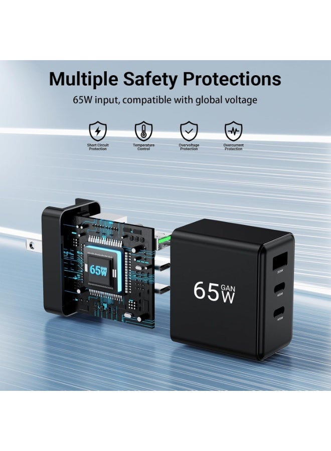 غولو شاحن سريع 65 وات من النوع C، محول طاقة لأجهزة الكمبيوتر المحمول من 3 منافذ GaN بمنفذ USB-C للشحن السريع، متوافق مع أجهزة MacBook Air وiPhone، شاحن سريع 65 وات | محول شاحن سريع للحائط من USB C، متوافق مع PD/QC/SCP/FCP/Samsung AFC/Apple 2.4A/BC وبروتوكولات الشحن السريع الرئيسية الأخرى، HP/Dell، iPad، iPhone 17 Pro Max، Galaxy S25/S24 Ultra (قابس المملكة المتحدة) - Image 4