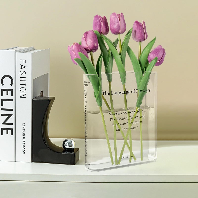 Alpharan Book Vase for Flowers Home DÃ©cor,Flower Vase Artistic and Cultural Flavor Decorative Vase Acrylic Clear Vase for Home and Office,Gifts for Book Lovers. (Transparent) - Image 1