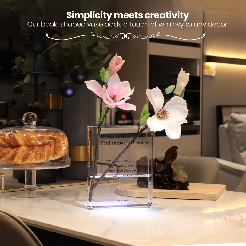 Alpharan Book Vase for Flowers Home DÃ©cor,Flower Vase Artistic and Cultural Flavor Decorative Vase Acrylic Clear Vase for Home and Office,Gifts for Book Lovers. (Transparent) - Image 2