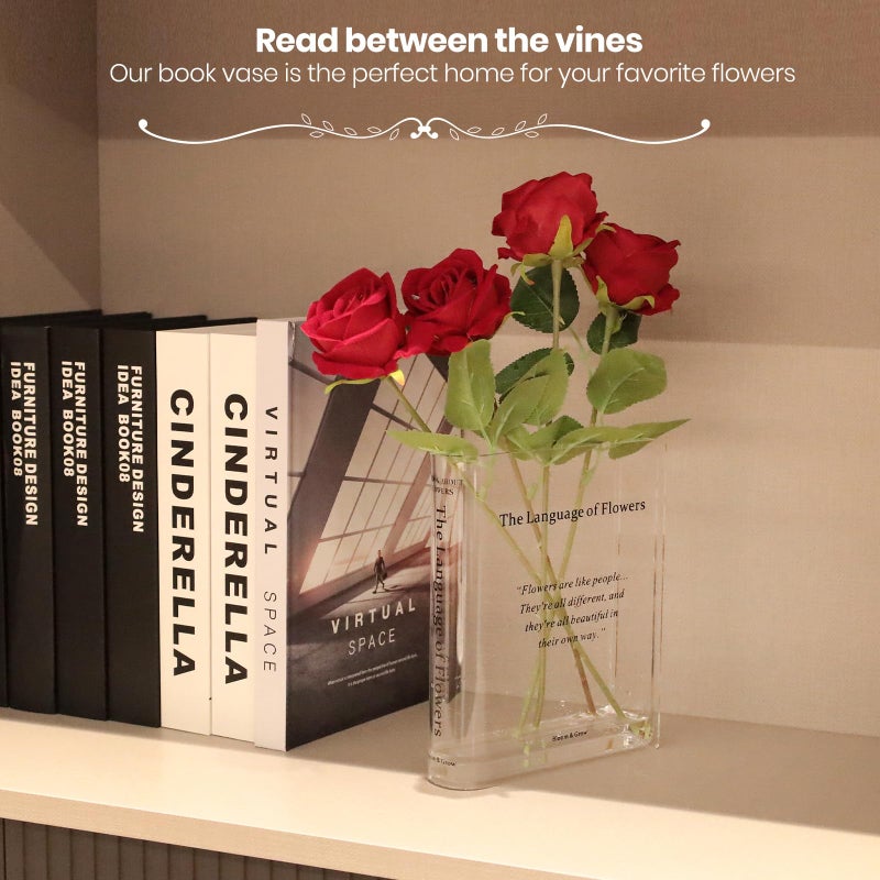 Alpharan Book Vase for Flowers Home DÃ©cor,Flower Vase Artistic and Cultural Flavor Decorative Vase Acrylic Clear Vase for Home and Office,Gifts for Book Lovers. (Transparent) - Image 3