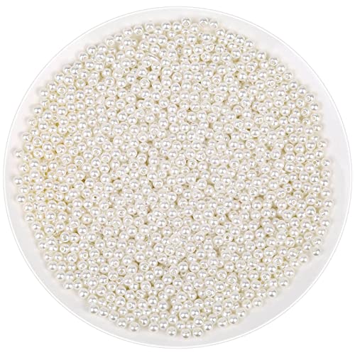 anezus Pearl Beads for Craft Anezus 2000pcs Ivory Faux Fake Pearls 4 MM Small Sew on Pearl Beads with holes for Jewelry Making Bracelets Necklaces Hairs Crafts Decoration and Vase Filler