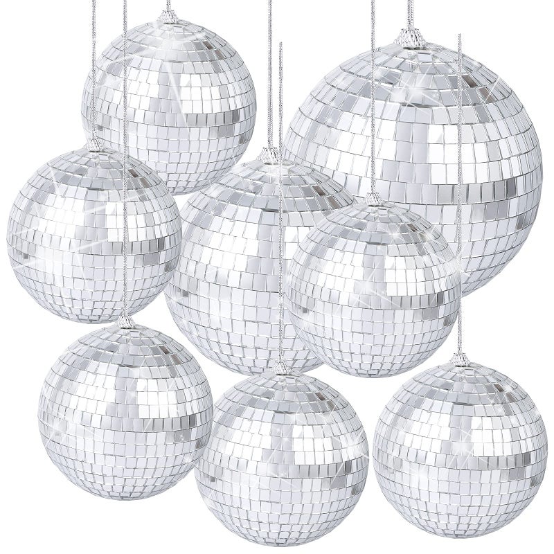 Ujuuu 8 Pieces Mirror Disco Balls Silver Hanging Disco Light Mirror Ball for Retro Party Fun Party Home Bands Decorations - Image 2