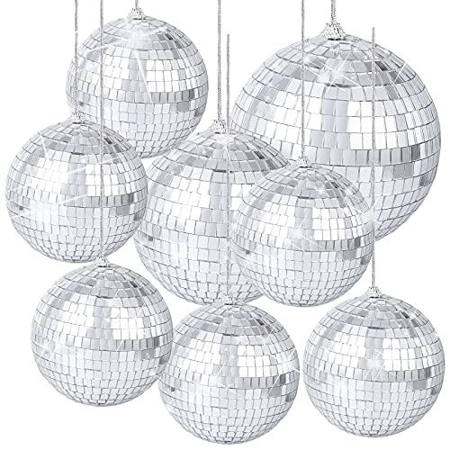 Ujuuu 8 Pieces Mirror Disco Balls Silver Hanging Disco Light Mirror Ball for Retro Party Fun Party Home Bands Decorations - Image 1