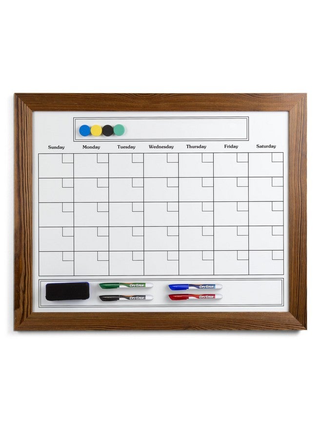 Better Office Products Se Whiteboard Calendar With Real Wooden Frame, Large 24" X 30" Size, Wall Mount, Includes 4 Assorted Color Markers, Eraser And 4 Magnets, By Better Office Products (Rustic Brown)  - Image 1