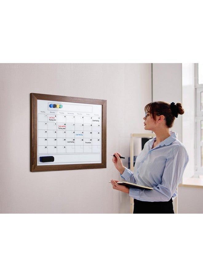 Better Office Products Se Whiteboard Calendar With Real Wooden Frame, Large 24" X 30" Size, Wall Mount, Includes 4 Assorted Color Markers, Eraser And 4 Magnets, By Better Office Products (Rustic Brown)  - Image 2