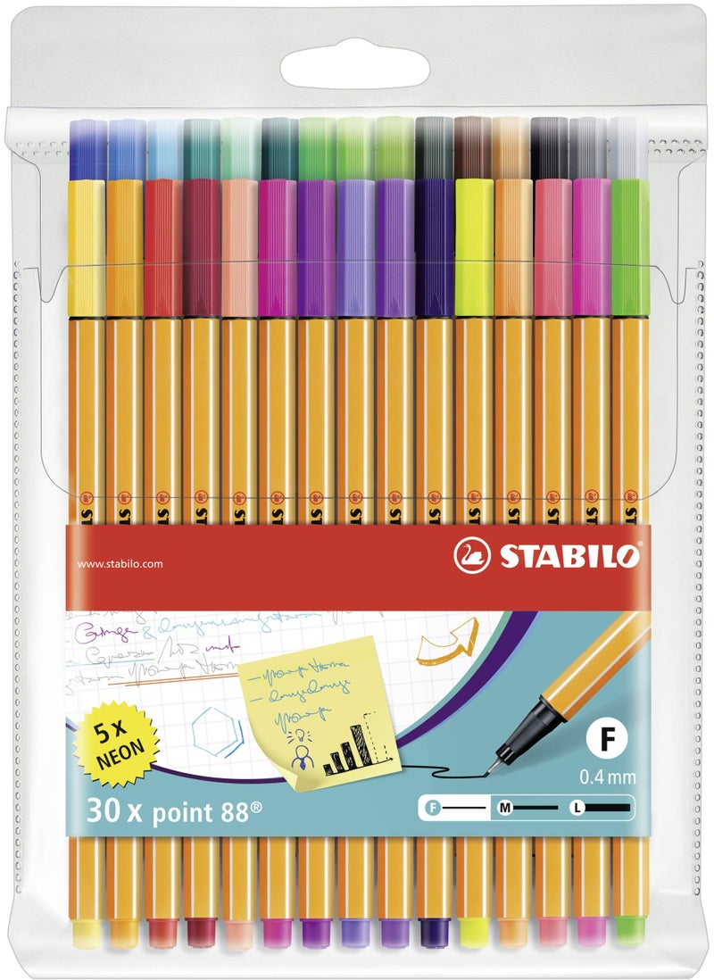 STABILO Fineliner - STABILO point 88 - Pack of 30 - Assorted Colors including 5 Neon Colors - Image 1