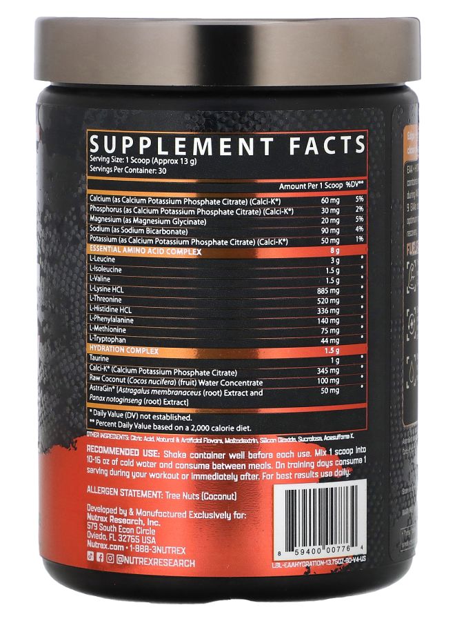 Nutrex Research EAA+ ترطيب برتقال الدم 13.76 أونصة (390 جرام) - Image 2