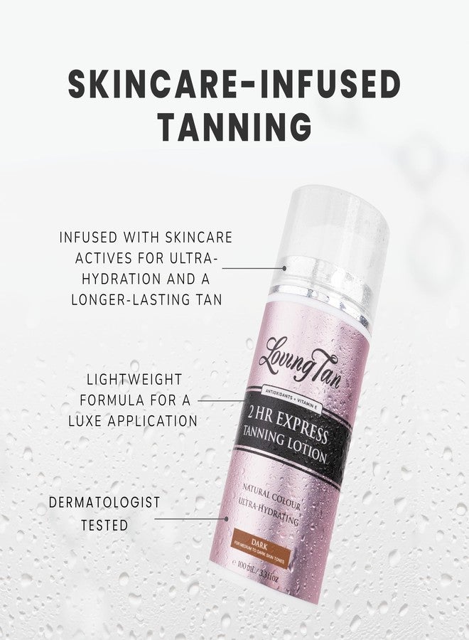 Loving Tan لوفينغ تان نيو 2 ساعة إكسبريس لوشن تان للجسم، داكن - ترطيب وتألق طبيعي بدون شمس، تان ذاتي خالي من الخطوط، مختبر من قبل أطباء الجلد، خفيف الوزن، نباتي وخالي من القسوة - 3.3 أونصة سائلة - Image 3