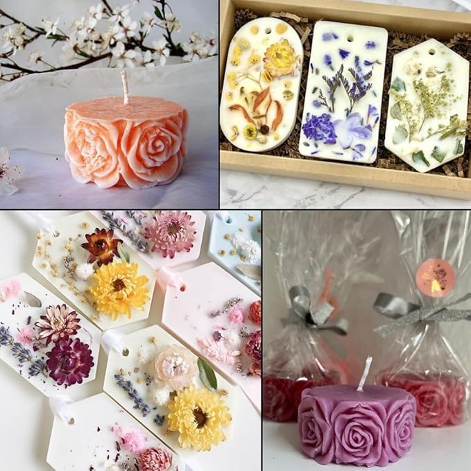 LEGACYCART 6 Slot Rectangle Oval Hexagon Resin Bookmark & Rose Flower Column Silicone Moulds for Candle Wax Seal Waxmelts Clay Epoxy Resin Art Keychain With Hanging Hole DIY Jewelry Home Decor Soap Lotion Bar Molds - Image 4
