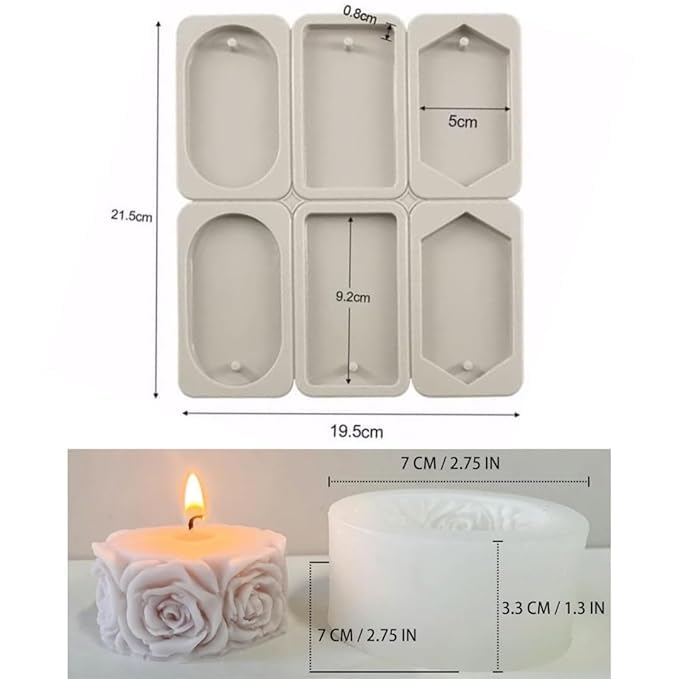 LEGACYCART 6 Slot Rectangle Oval Hexagon Resin Bookmark & Rose Flower Column Silicone Moulds for Candle Wax Seal Waxmelts Clay Epoxy Resin Art Keychain With Hanging Hole DIY Jewelry Home Decor Soap Lotion Bar Molds - Image 2