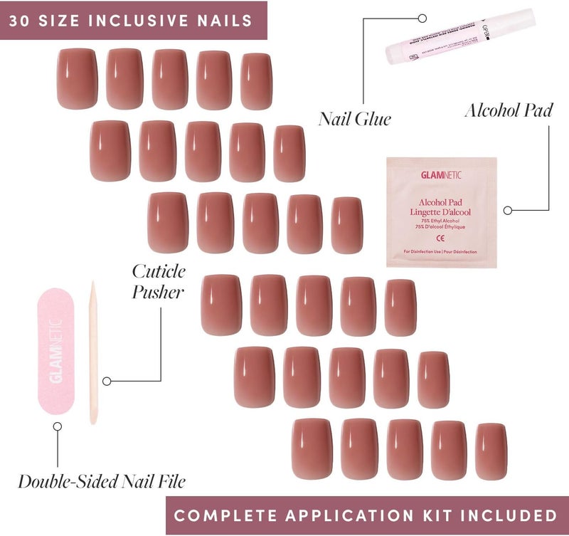 Glamnetic Balanced universal design Press On Nails - Dusty Pink | Medium Square Fake Nails, Sheer Mauve Neutral, Salon Quality | 15 Sizes - 30 Nail Kit Diverse operation compatible - Image 4