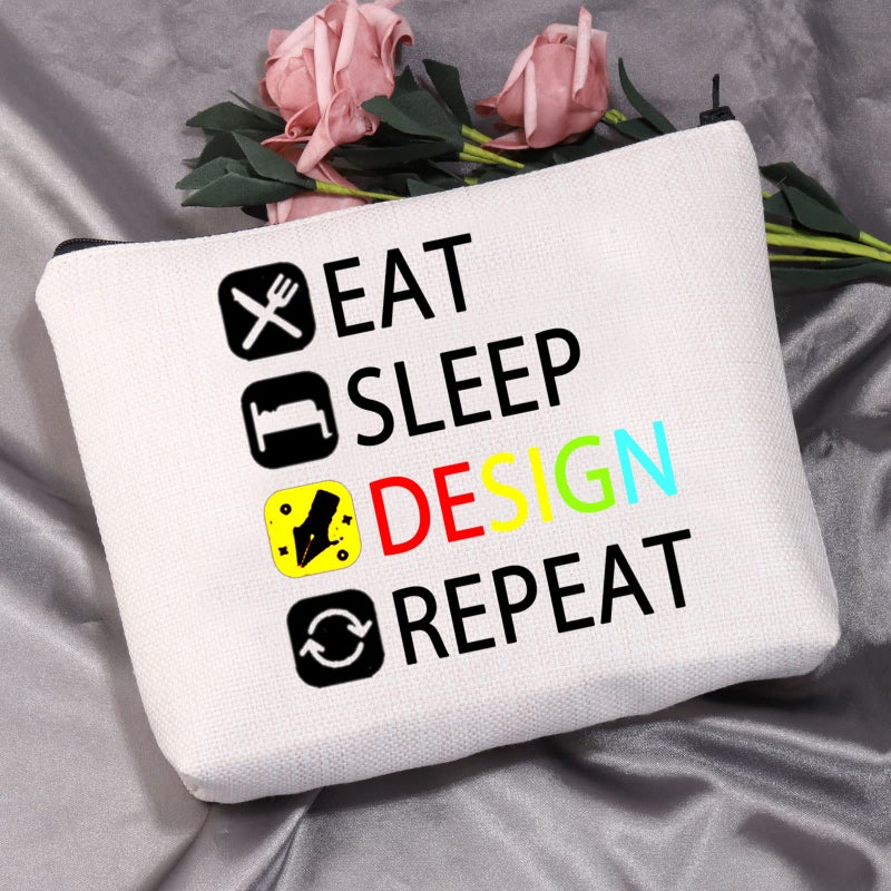 Meikiup Designer Gift Eat Sleep Design Repeat Makeup Bag Gift For Interior Designer Graphic Designer (Design Repeat Makeup Bag) - Image 2