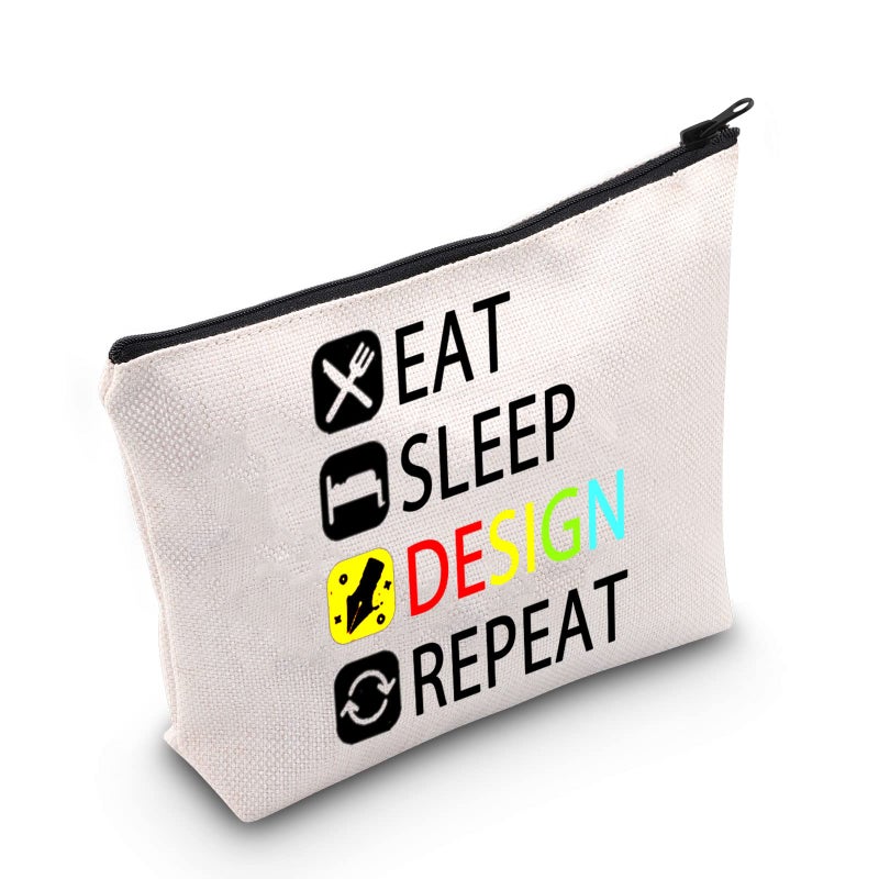 Meikiup Designer Gift Eat Sleep Design Repeat Makeup Bag Gift For Interior Designer Graphic Designer (Design Repeat Makeup Bag) - Image 1