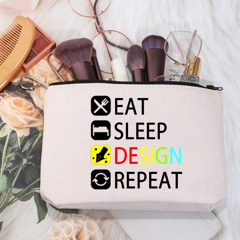 Meikiup Designer Gift Eat Sleep Design Repeat Makeup Bag Gift For Interior Designer Graphic Designer (Design Repeat Makeup Bag) - Image 3