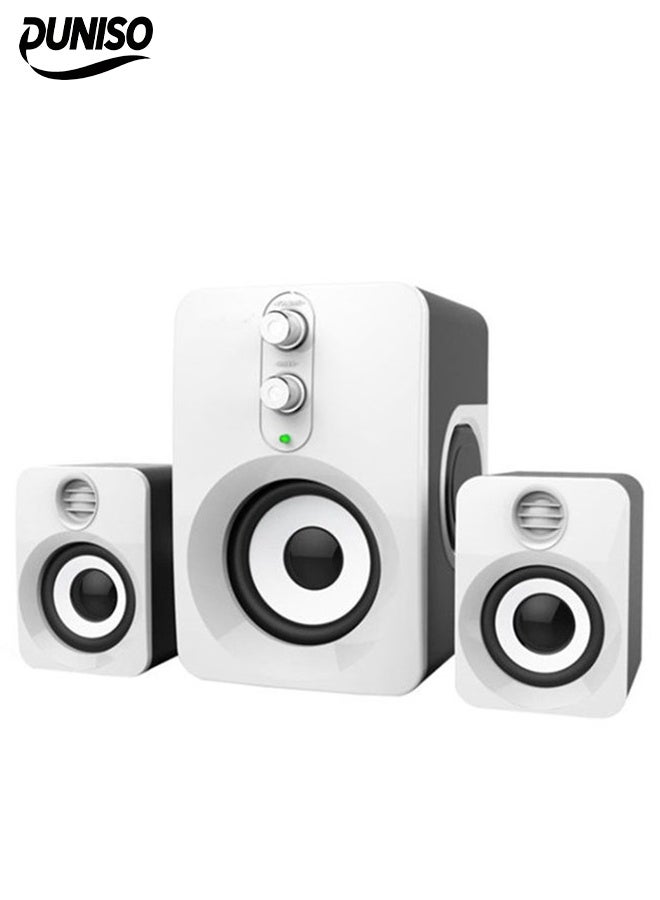 DUNISO Multimedia Speaker，Computer Speaker, Home Desktop Speaker Three Piece Set, Full Range Audio,Adjustable High and Low Frequencies,3.5mm Audio Inputs,Suitable for Laptops, Tablets, Smart TVs, Mobile Phones - Image 1