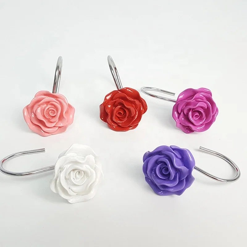 Y&D 12 PCS Rose Shower Curtain Hooks, Anti-Rust Decorative Shower Curtain Rings for Home Fashion Bathroom Decor - Image 4