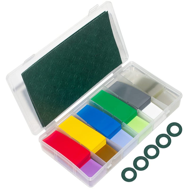 RockDIG 360 PCS 18650 Battery Sleeves Flat PVC Wrap Heat Shrink Tubing Tube(and 360 PCS Self-Adhesive Insulator Ring Cyan) - Image 1
