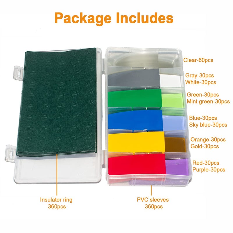 RockDIG 360 PCS 18650 Battery Sleeves Flat PVC Wrap Heat Shrink Tubing Tube(and 360 PCS Self-Adhesive Insulator Ring Cyan) - Image 4