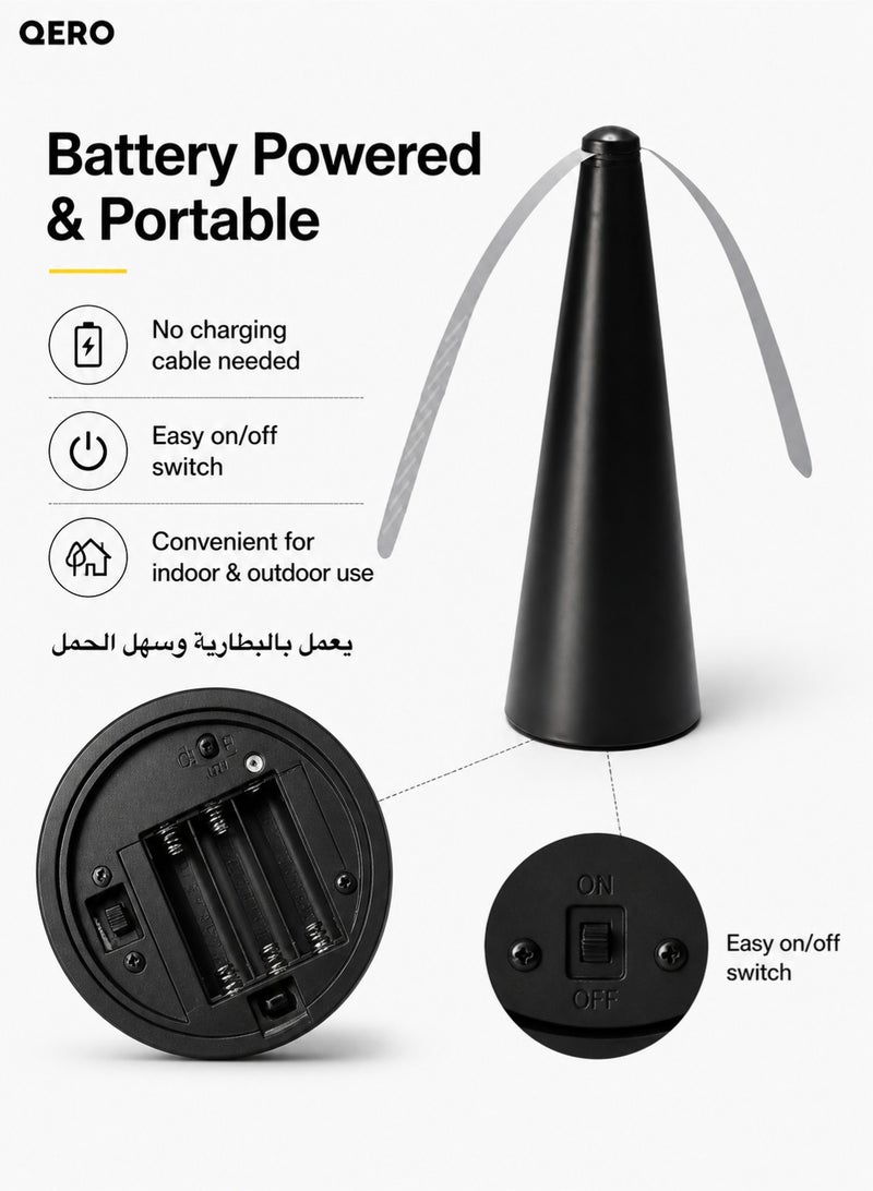 QERO Tabletop Fly Fan Battery Operated Food Protector with Soft Rotating Blades for Outdoor Dining Picnic BBQ Kitchen Restaurant Black