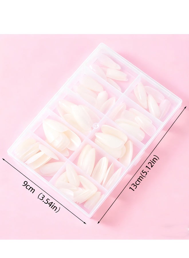 Happy D 120 Pcs Fake Nail Tips, Almond Shape Press On Nails, Stick On ABS Full Cover Nails for Women, For Daily Party Wedding Use (Milky White) - Image 3