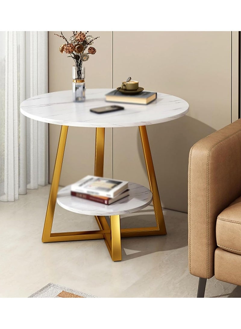 DubaiGallery 2-tier Side Table With Round Shelf And Iron Frame Sofa Table For Balcony Living Room Bedroom, Balcony Casual Snack Table - Image 2