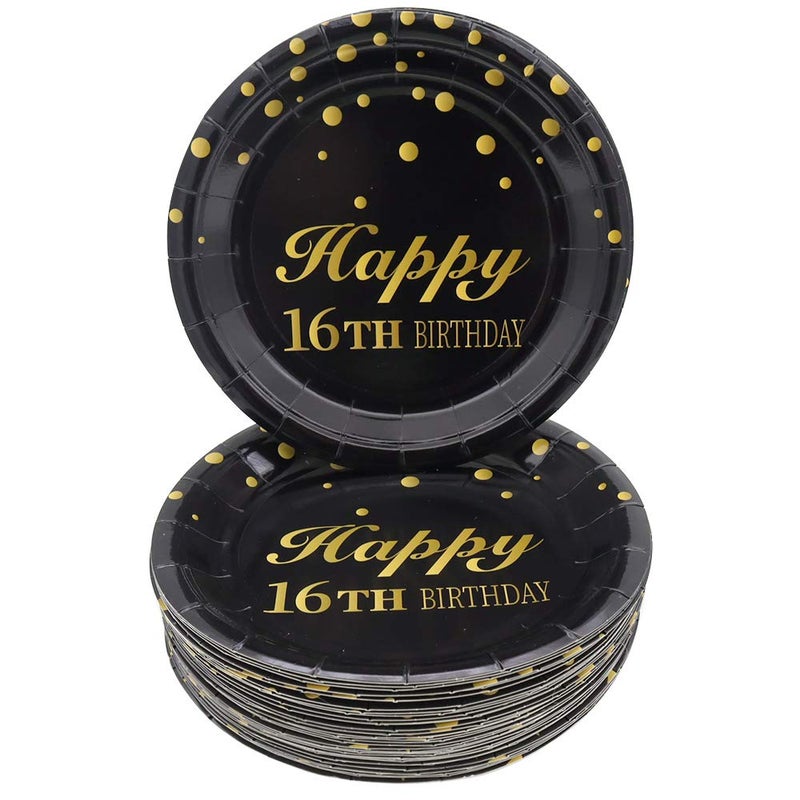 Pandecor 16th Birthday Party Supplies,50 PCS HAPPY 16TH BIRTHDAY Disposable 7 Inch Paper Plates Dessert Plates for 16 Years Old Birthday Party