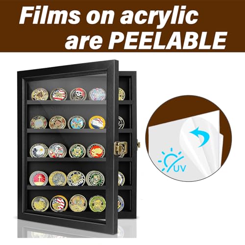 ULTRGEE Challenge Coin Display Case, Coin Collection Display Stand for Wall Military Medal Shadow Box Display Cabinet with Removable Dual Recessed Shelves and Acrylic Panel -Black - Image 2