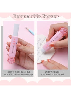 Generic 8 Pcs Cute Cat Paw Stationery Set Kawaii School Supplies Including Pencil Sharpener Retractable Eraser Correction Tape Sticky Notes Ruler Mini Scissors Utility Knife for Cat Lovers Students (Pink)  - Image 3