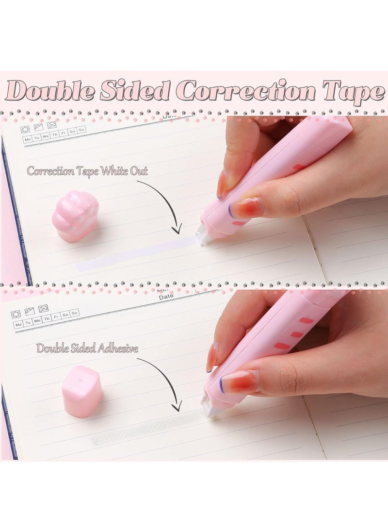 Generic - 8 Pcs Cute Cat Paw Stationery Set Kawaii School Supplies Including Pencil Sharpener Retractable Eraser Correction Tape Sticky Notes Ruler Mini Scissors Utility Knife for Cat Lovers Students (Pink) - Image 1