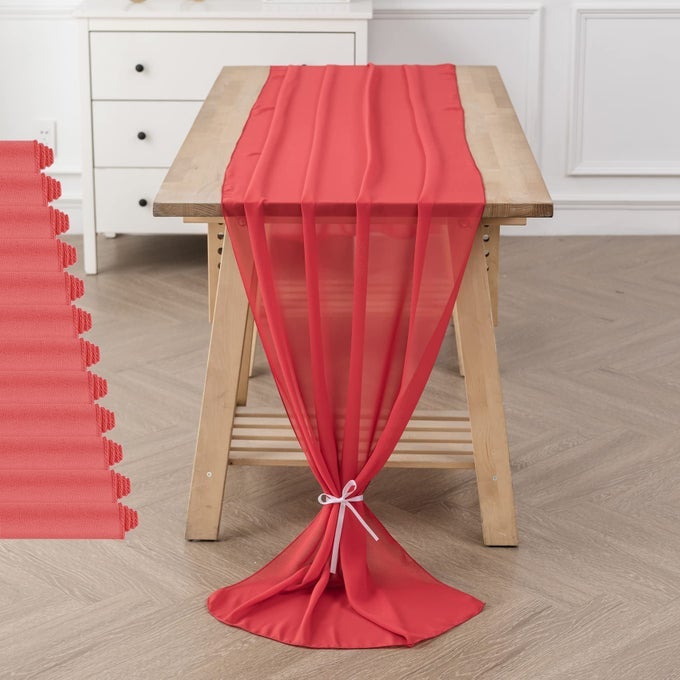 12PACK 10FT CHIFFON TABLE RUNNER 29X120 INCH SHEER ROMANTIC TABLE RUNNER FOR WEDDING BIRTHDAY PARTY BRIDAL SHOWER OUTDOOR DECORATIONRED