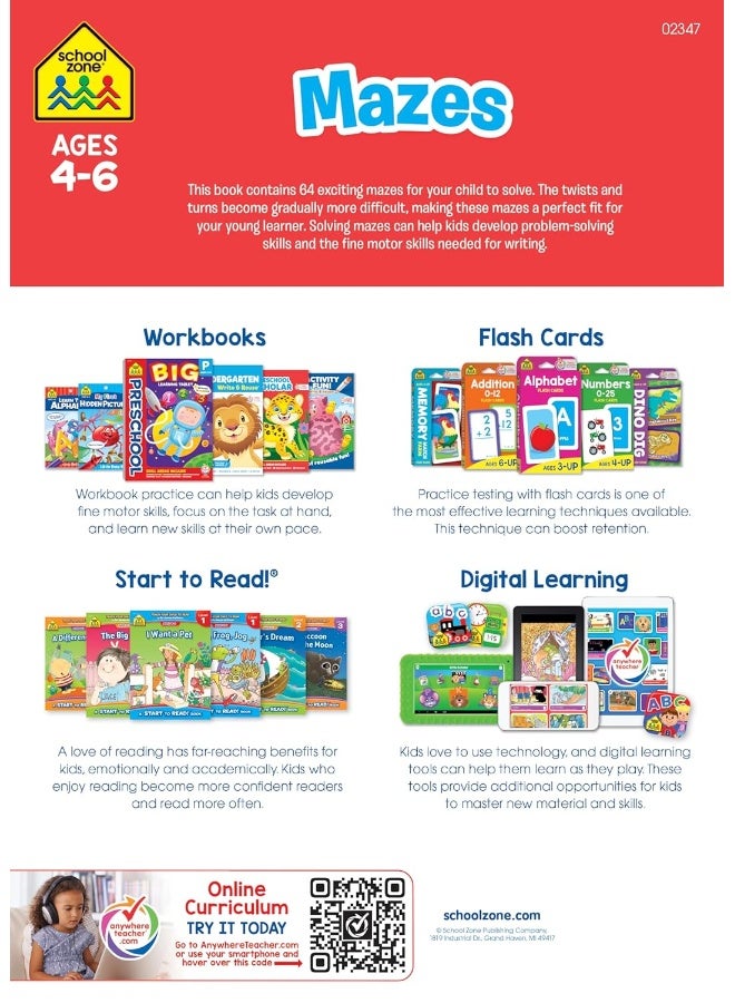 School Zone - Mazes Workbook - 64 Pages, Ages 4 to 6, Preschool, Kindergarten, Maze Puzzles, Problem-Solving, and More (School Zone Activity Zone® Workbook Series) (Deluxe Edition 64-Page) - Image 2