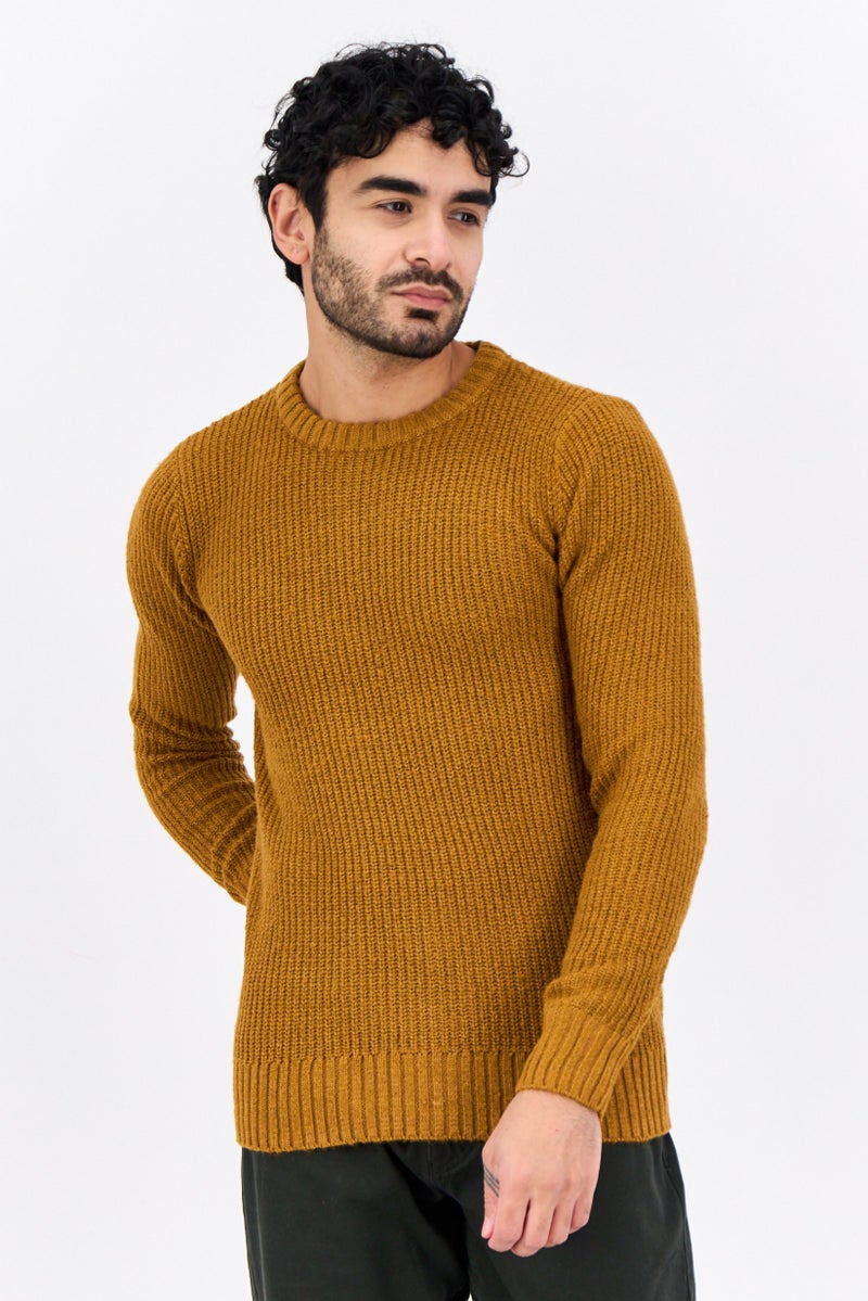 Sorbino Men Crew Neck Crochet Sweater, Brown  - Image 1