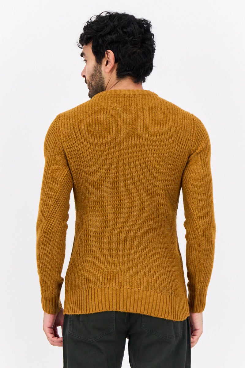 Sorbino Men Crew Neck Crochet Sweater, Brown  - Image 3