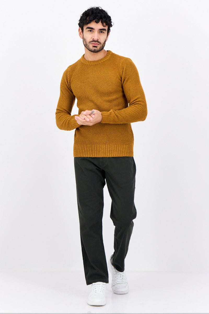 Sorbino Men Crew Neck Crochet Sweater, Brown - Image 4