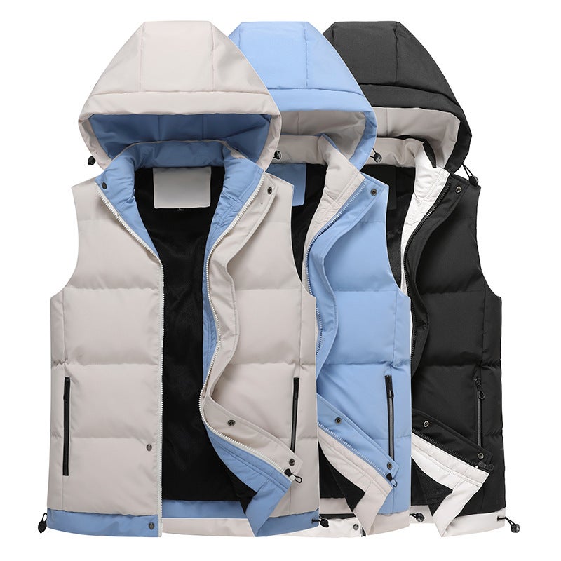 Couple Plus Size Ins Style Hooded Casual Vest Winter Warm Casual Waistcoat Sleeveless Warm Vest Down Cotton - Image 2