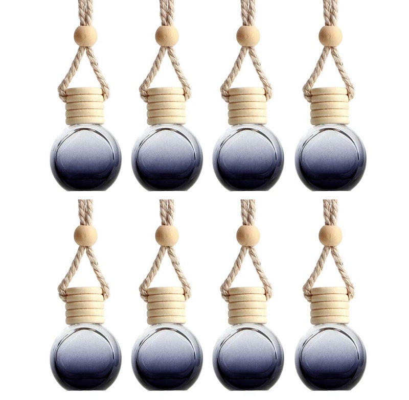 Furnido 8Pcs6ml Hanging Car Air Freshener Diffuser Essential Oil Pendant Perfume Aromatherapy VialsThick OblateStyle Glass Fragrance Container With Wooden Caps Hanging StringFREE FunnelDropper - Image 3