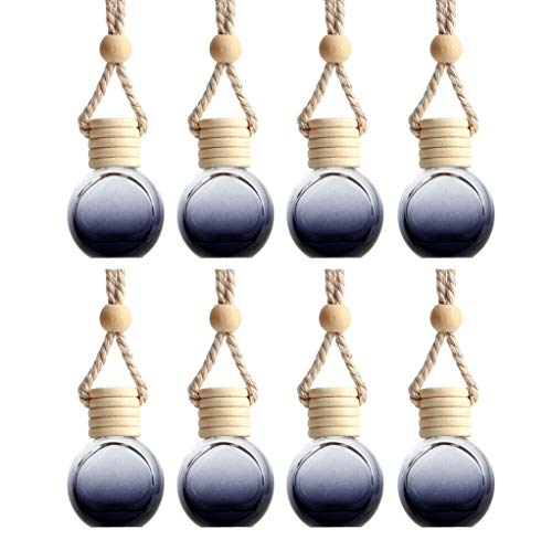 Furnido 8Pcs6ml Hanging Car Air Freshener Diffuser Essential Oil Pendant Perfume Aromatherapy VialsThick OblateStyle Glass Fragrance Container With Wooden Caps Hanging StringFREE FunnelDropper - Image 1