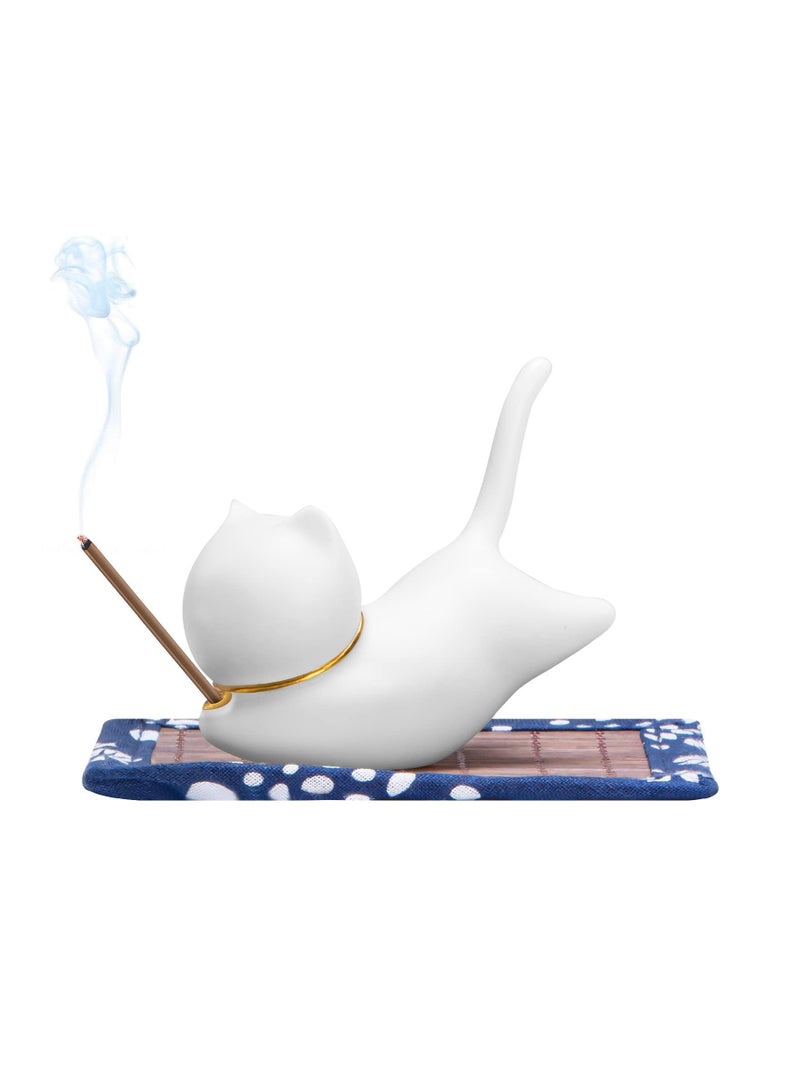 كابتن تيك Cat Incense Stick Holder with a Mat, Cute Handmade Minimalist Cat Room Decor Relaxing Fragrance for Yoga Meditation Stress Relief Gift for Cat Lovers (Cute Cat) - Image 1